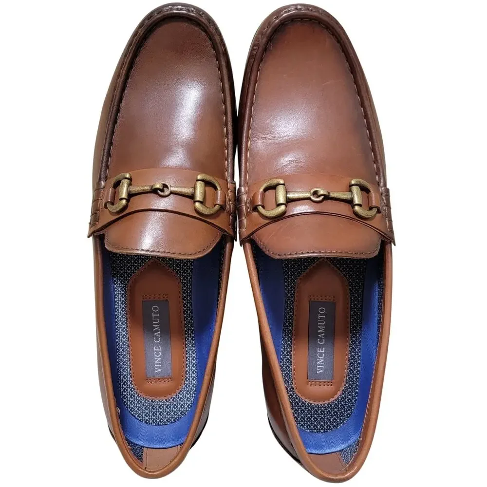 Vince Camuto Men Slip On Horsebit Loafer Caelan Sz US 11M Cognac Shihara Leather